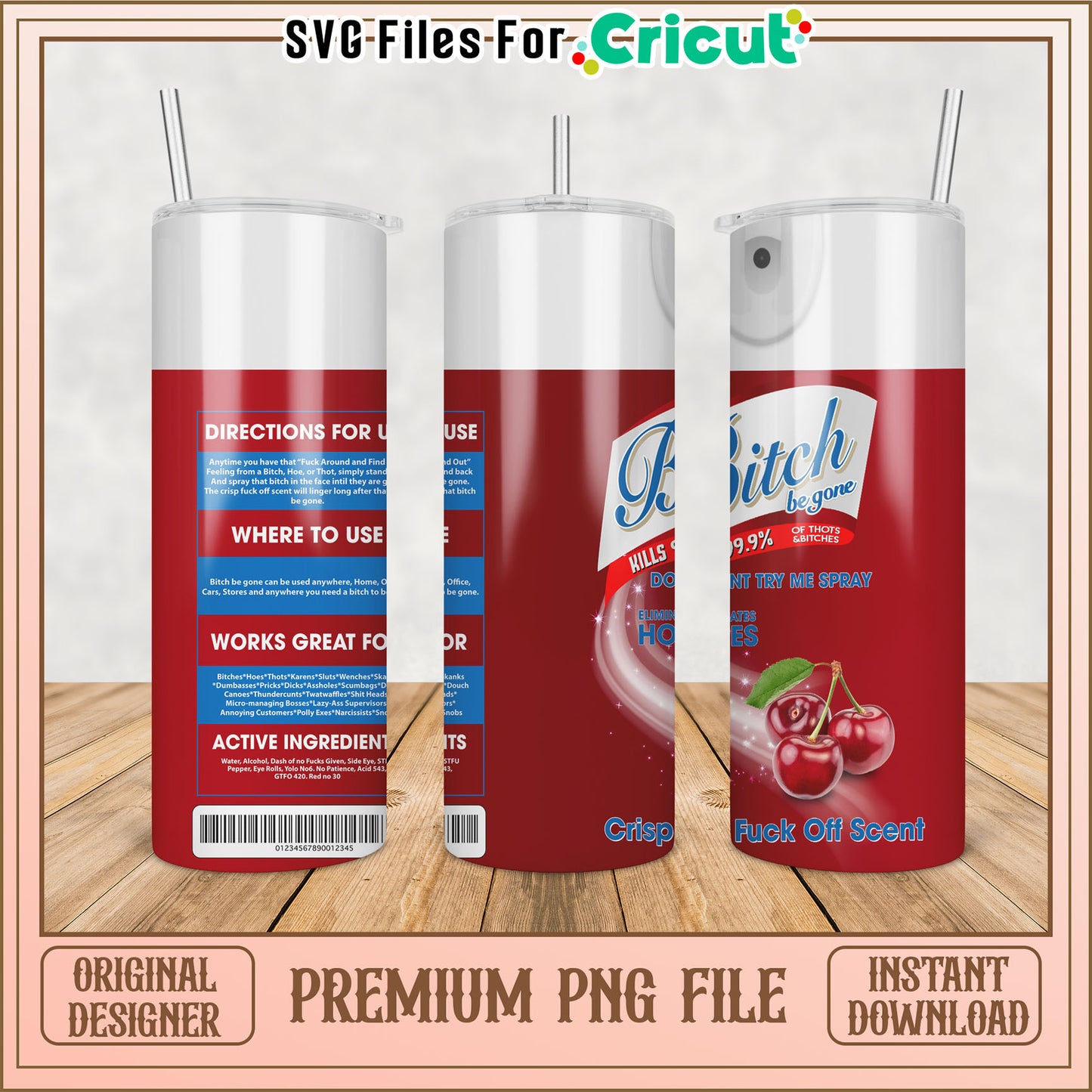 Crisp Cherry Scented Tumbler PNG Design for Crafts