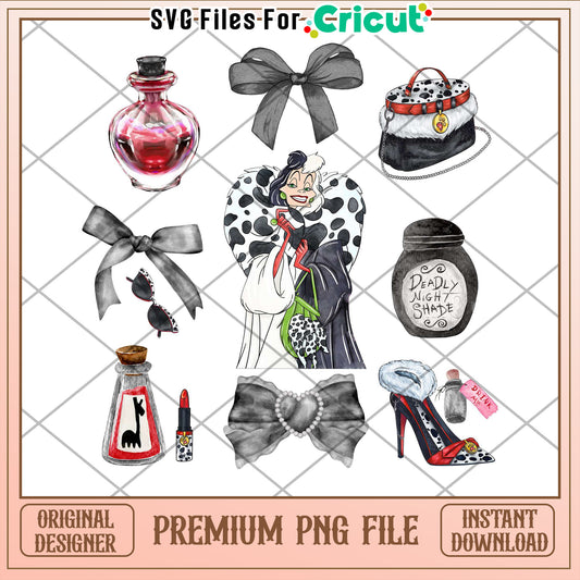 Cruella De Vil PNG Fashion Design Elements