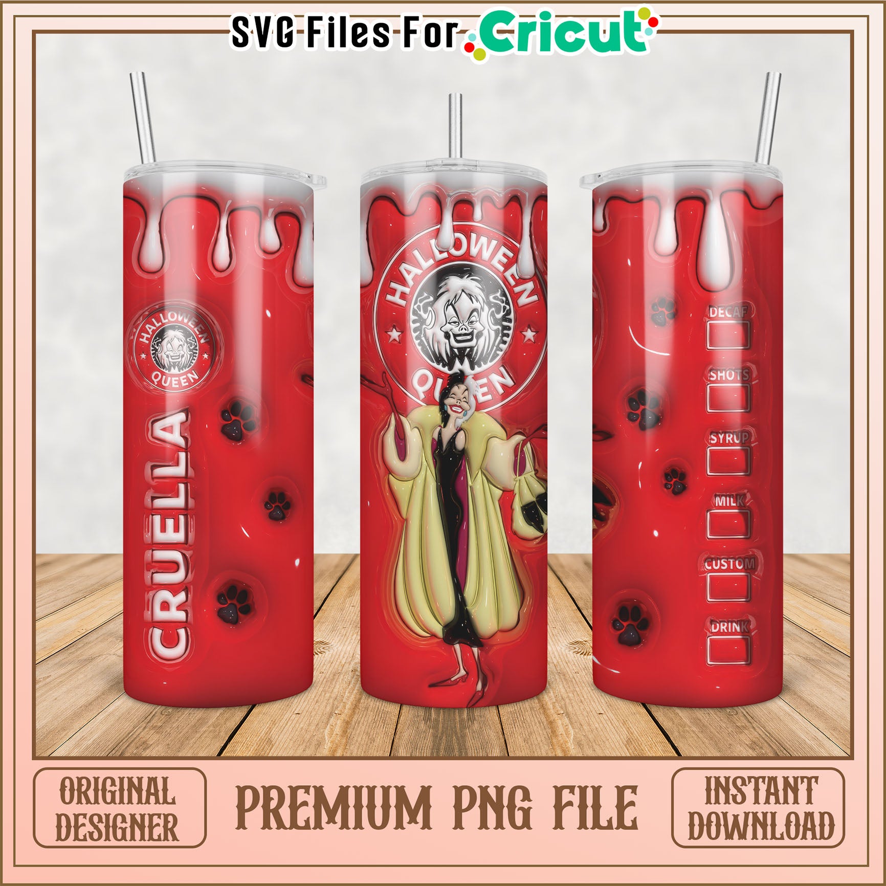 Cruella Halloween PNG Tumbler Design