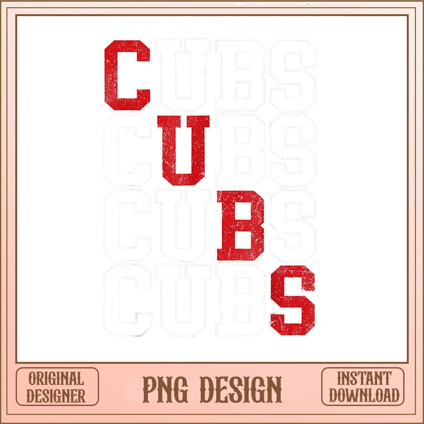 Cubs Stacked Retro Varsity Letter PNG, Cubs PNG, Baseball PNG