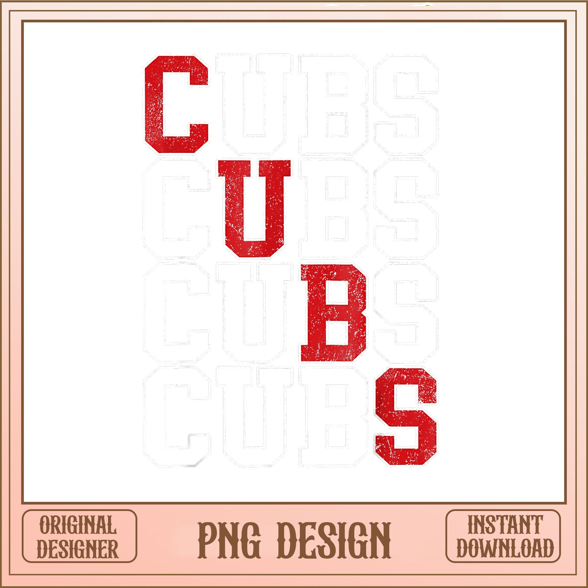 Cubs Stacked Retro Varsity Letter PNG, Cubs PNG, Baseball PNG