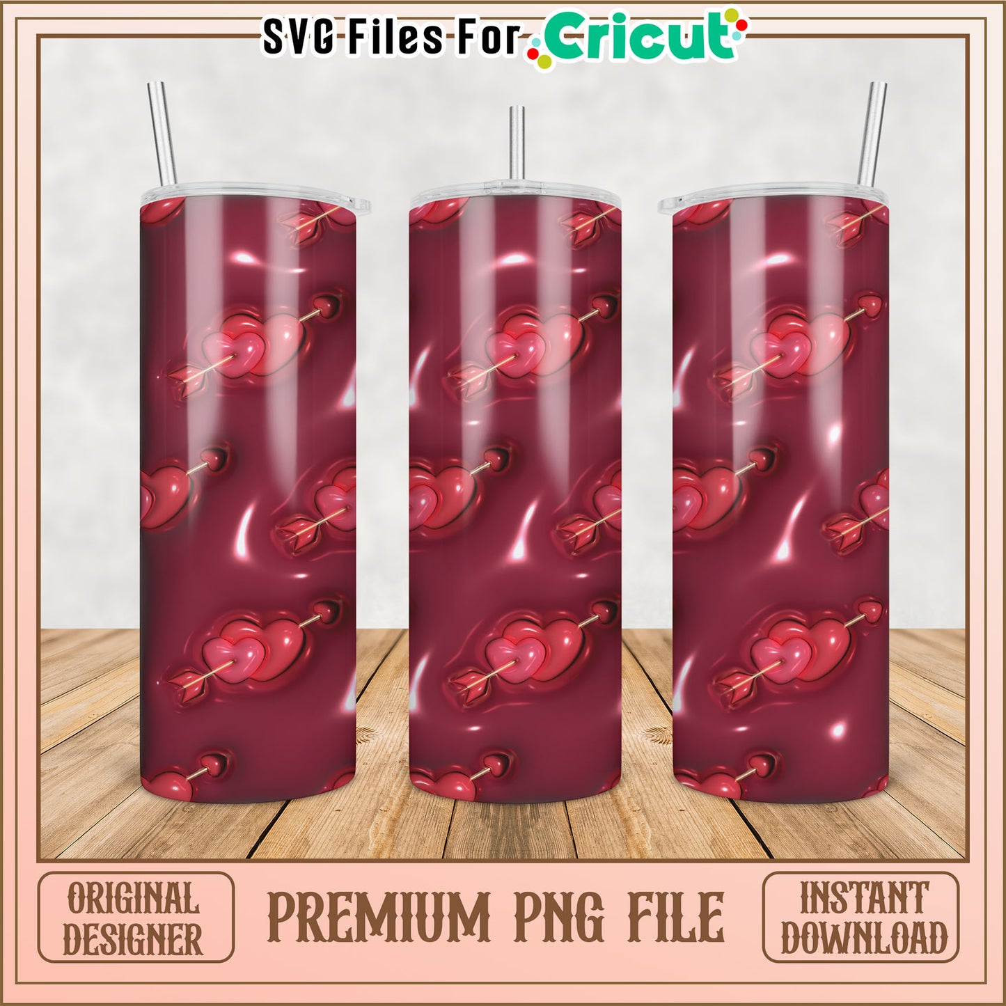 Cup PNG Valentines Hearts Tumbler Design