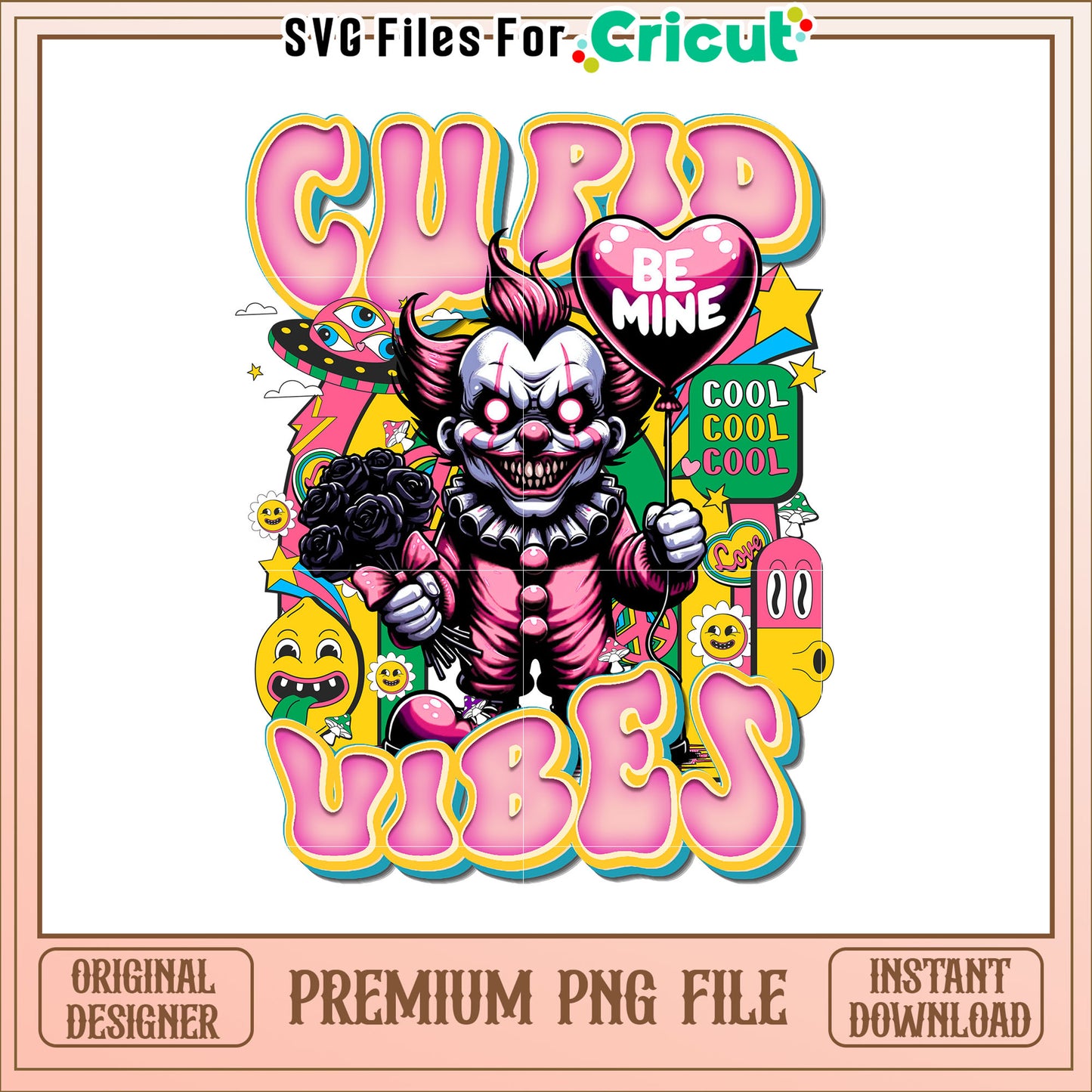 Cupid Vibes PNG Cool Clown Valentines Graphic