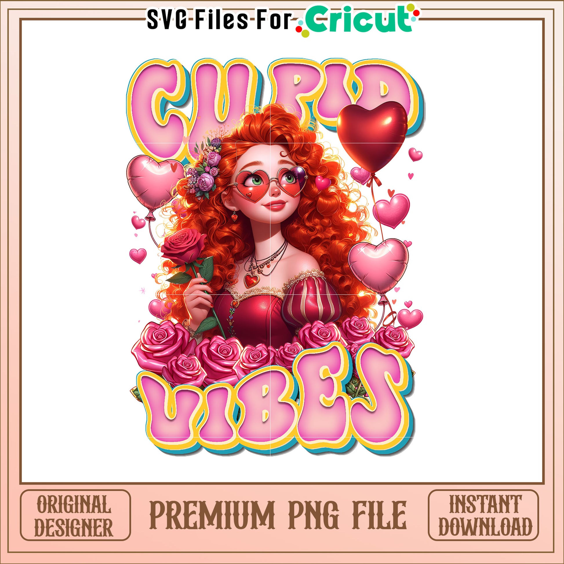 Cupid Vibes Romantic Illustration with Hearts and Roses PNG