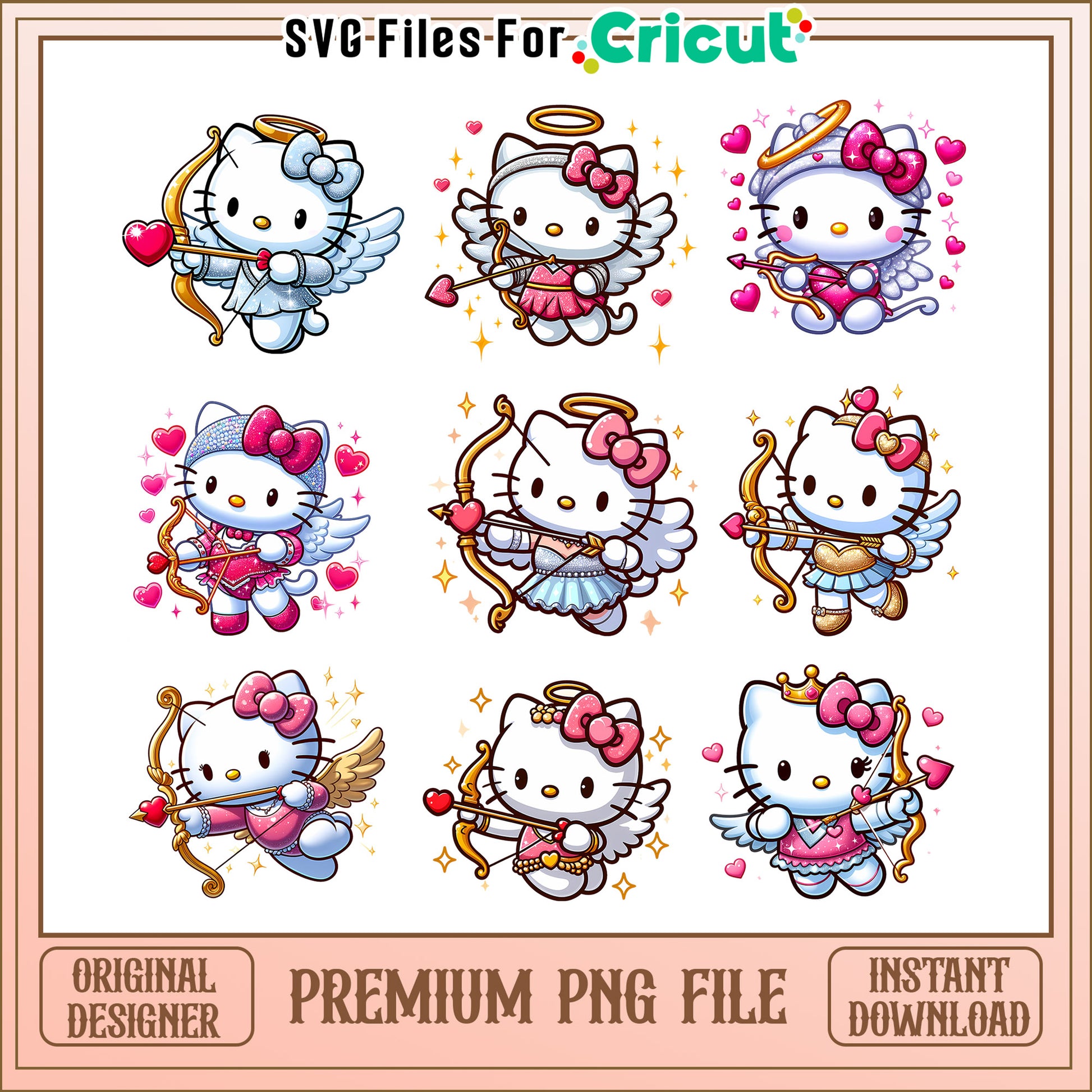 Hello kitty cupid valentine bundle png, hello kitty valentines day png