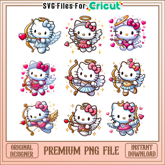 Hello kitty cupid valentine bundle png, hello kitty valentines day png