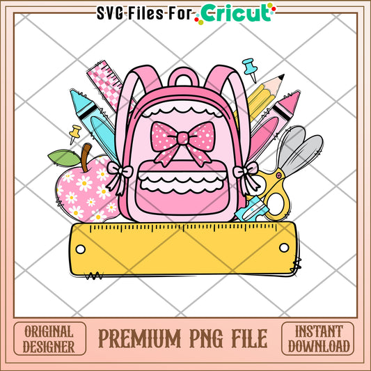 Custom girl backpack png, fun school essentials png, first day of school png