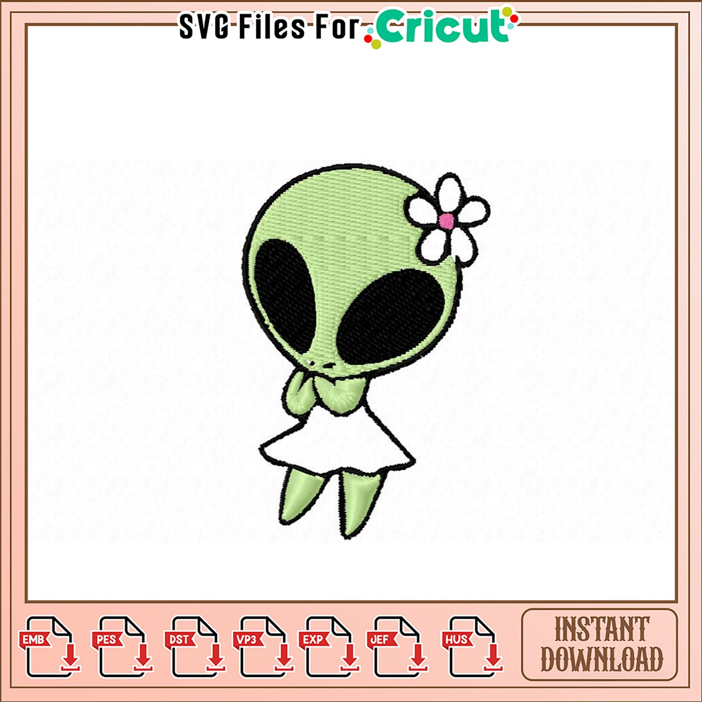 Cute Alien Girl Embroidery Design Instant Download