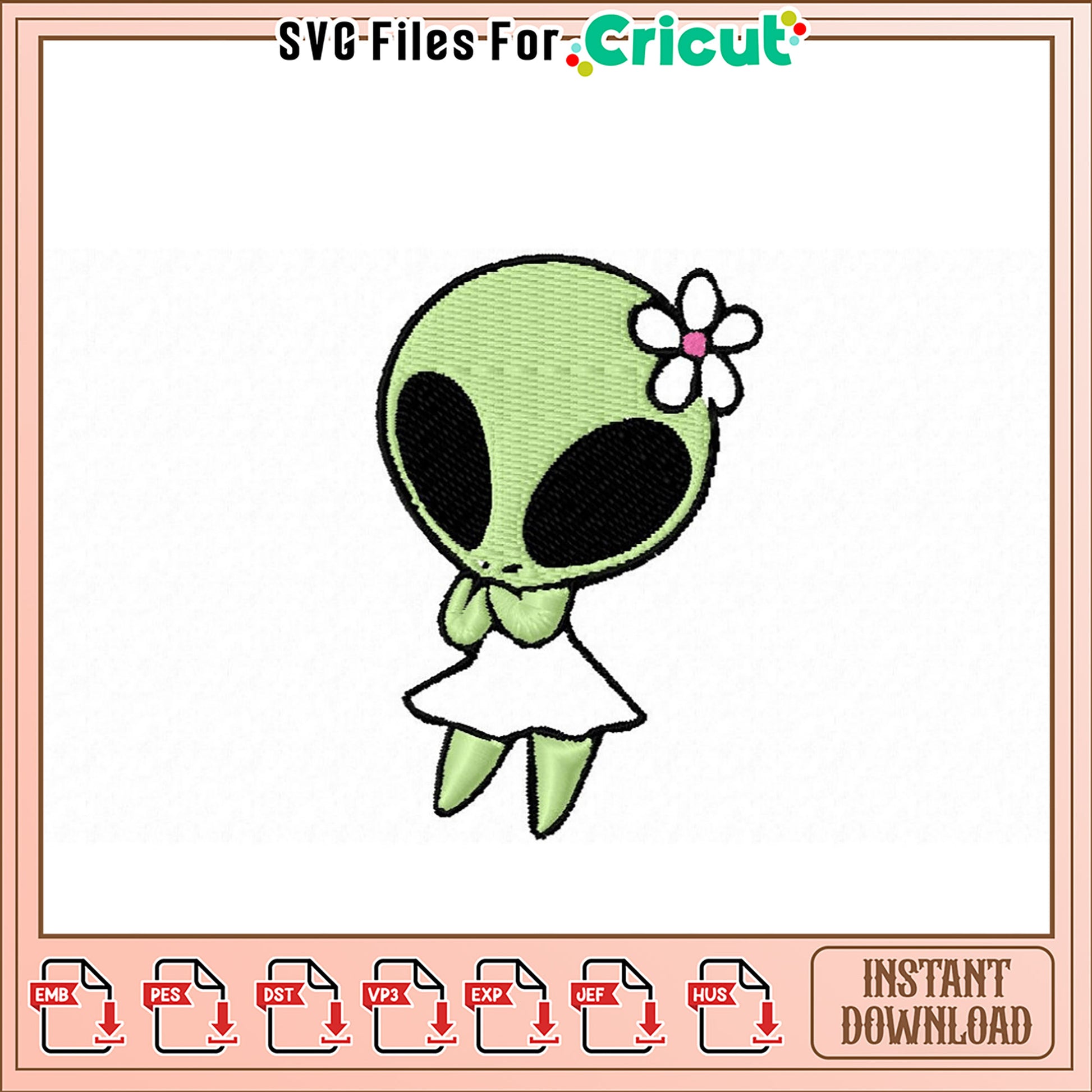 Cute Alien Girl Embroidery Design Instant Download