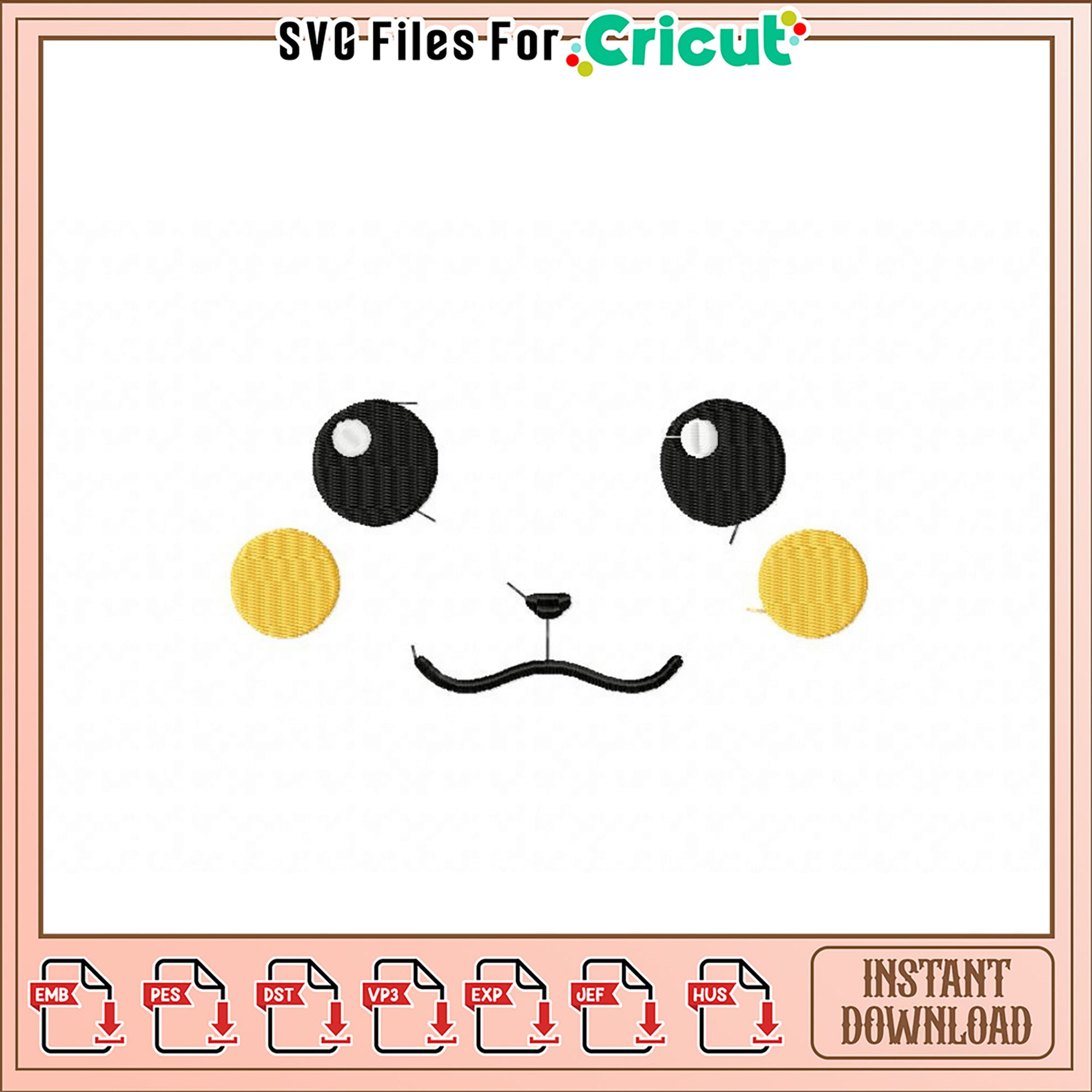 Cute Animal Face Embroidery Design Instant Download
