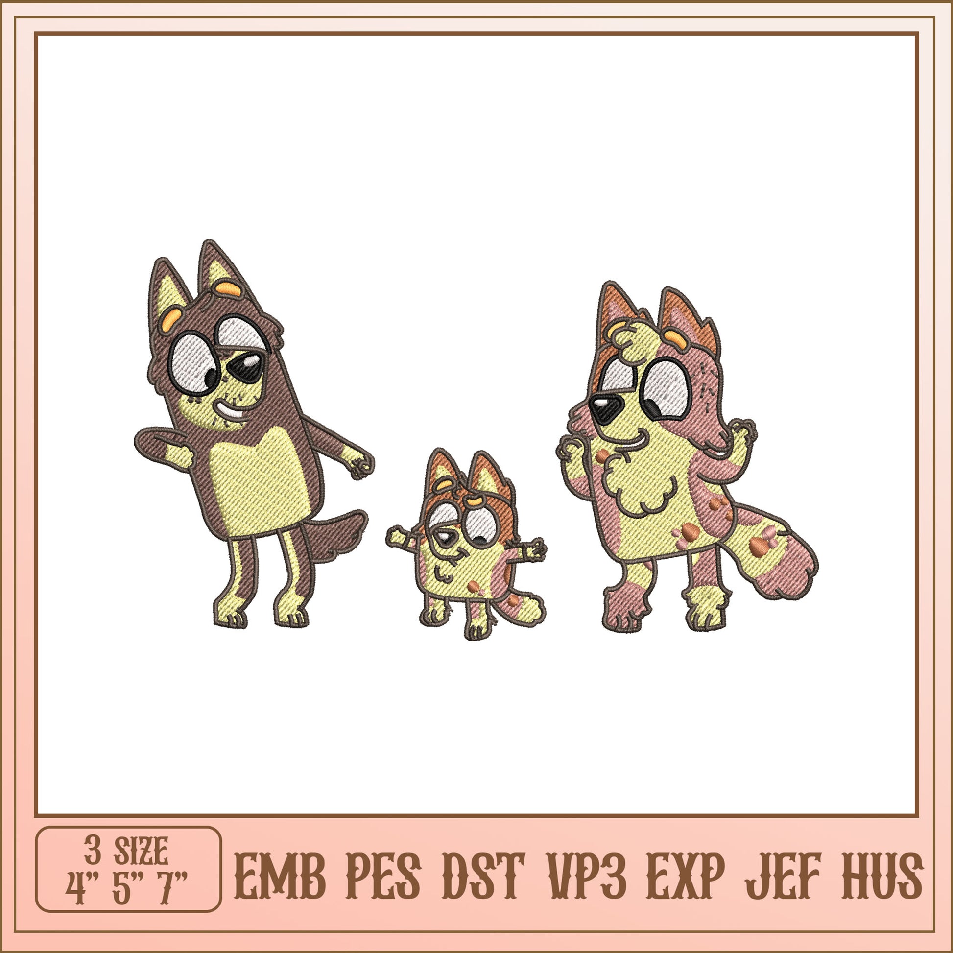 Cute Animal Family Embroidery Design in Three Sizes for DIY