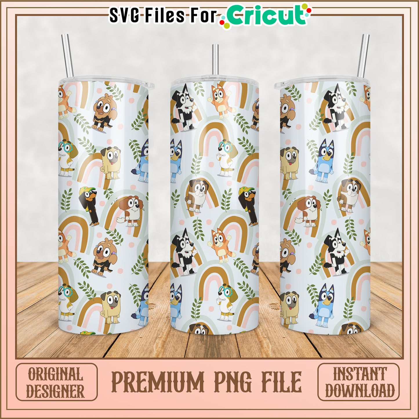 Cute Animal Tumbler Design Premium PNG for Cricut Instant Download