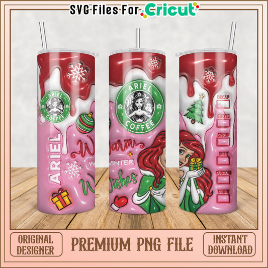 Cute Ariel Coffee Tumbler Design PNG for Cricut Crafts Download