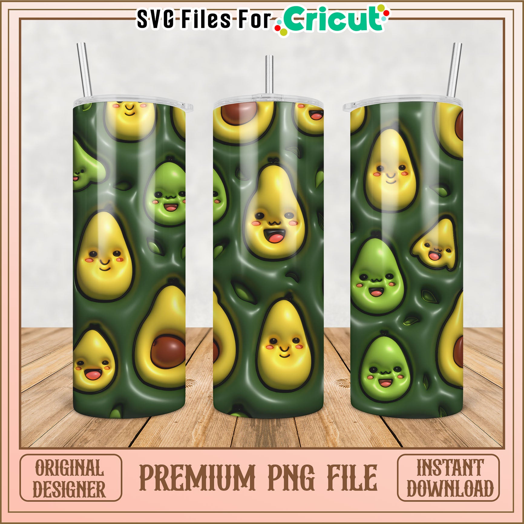 Cute Avocado Tumbler Design PNG for Cricut Crafting Projects