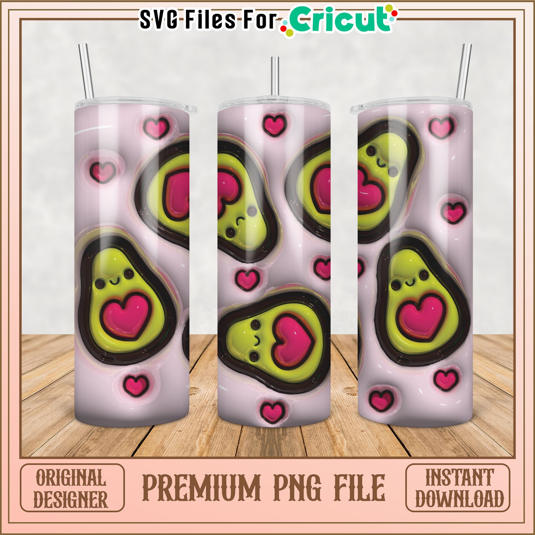 Cute Avocado Tumbler PNG Design for Cricut Crafting Projects