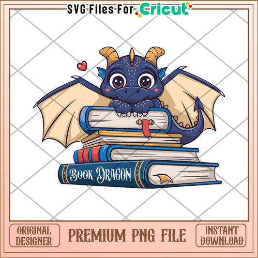 Cute Baby Dragon PNG Bookworm Illustration