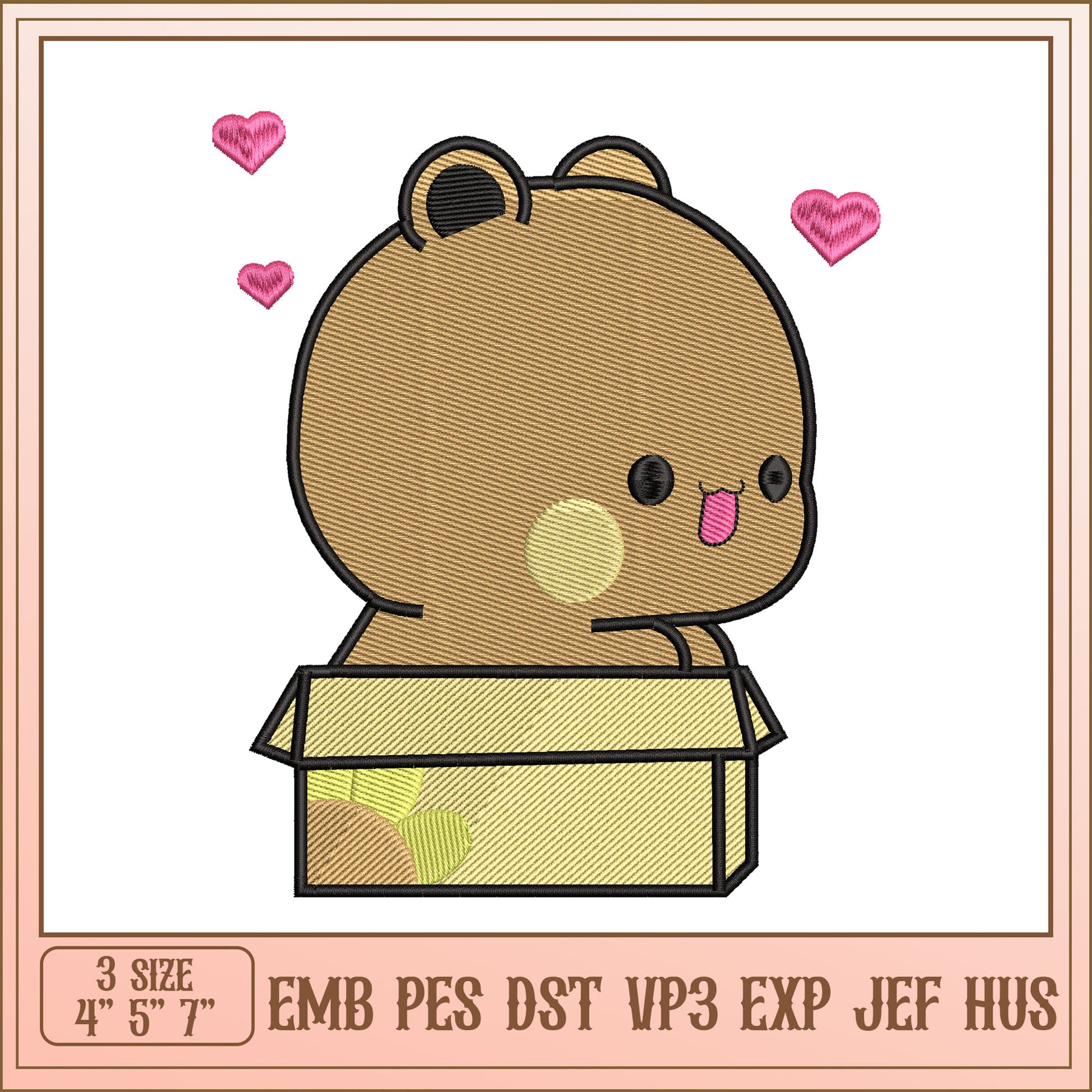 Cute Bear Box Embroidery Design