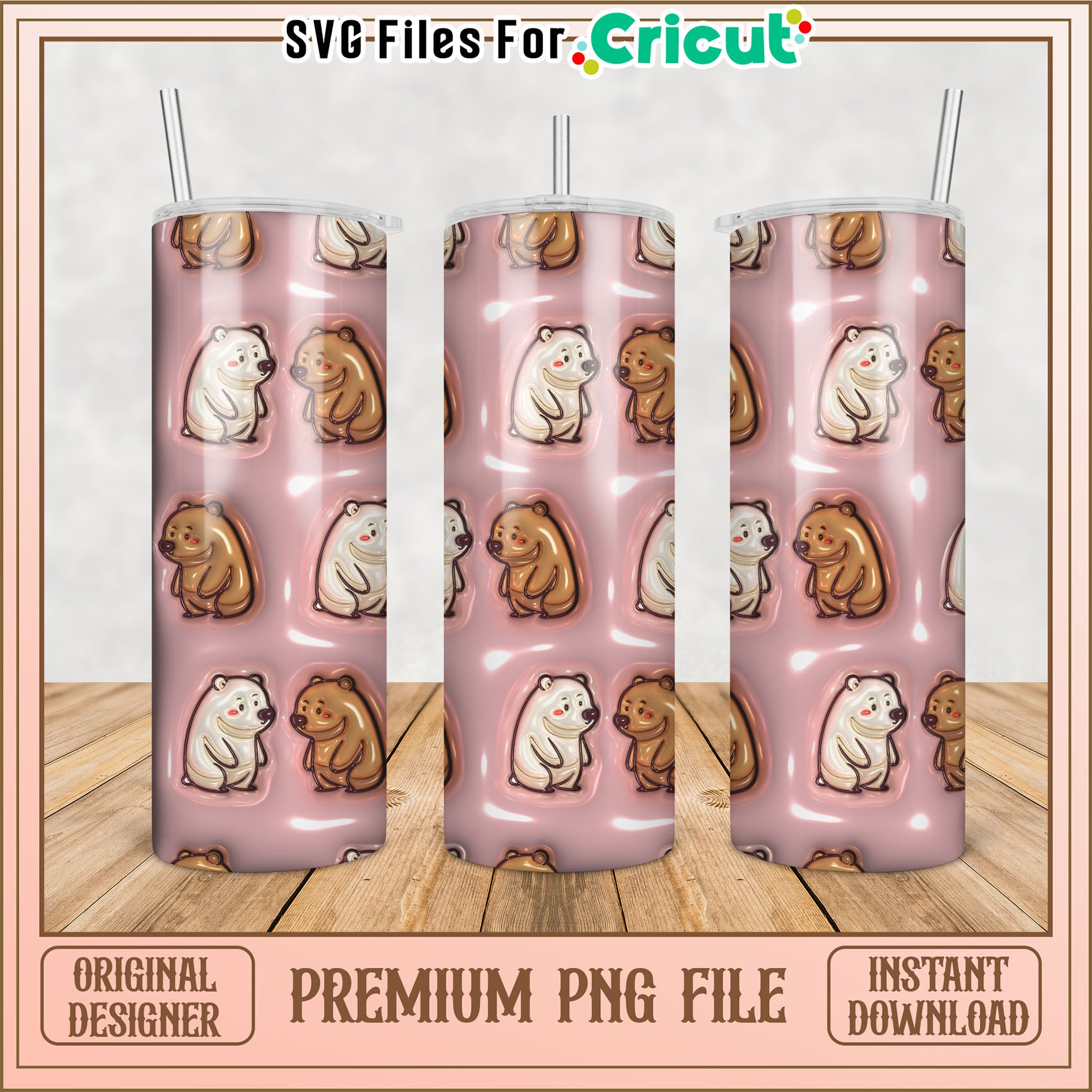 Cute Bear Tumbler PNG Design