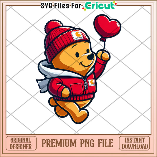 Cute Bear in Hat with Heart Balloon PNG File Download