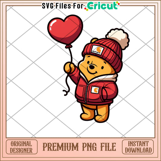 Cute Bear with Heart Balloon Premium PNG File Download
