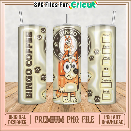 Cute Bingo Coffee Tumbler Premium PNG File for Cricut Design