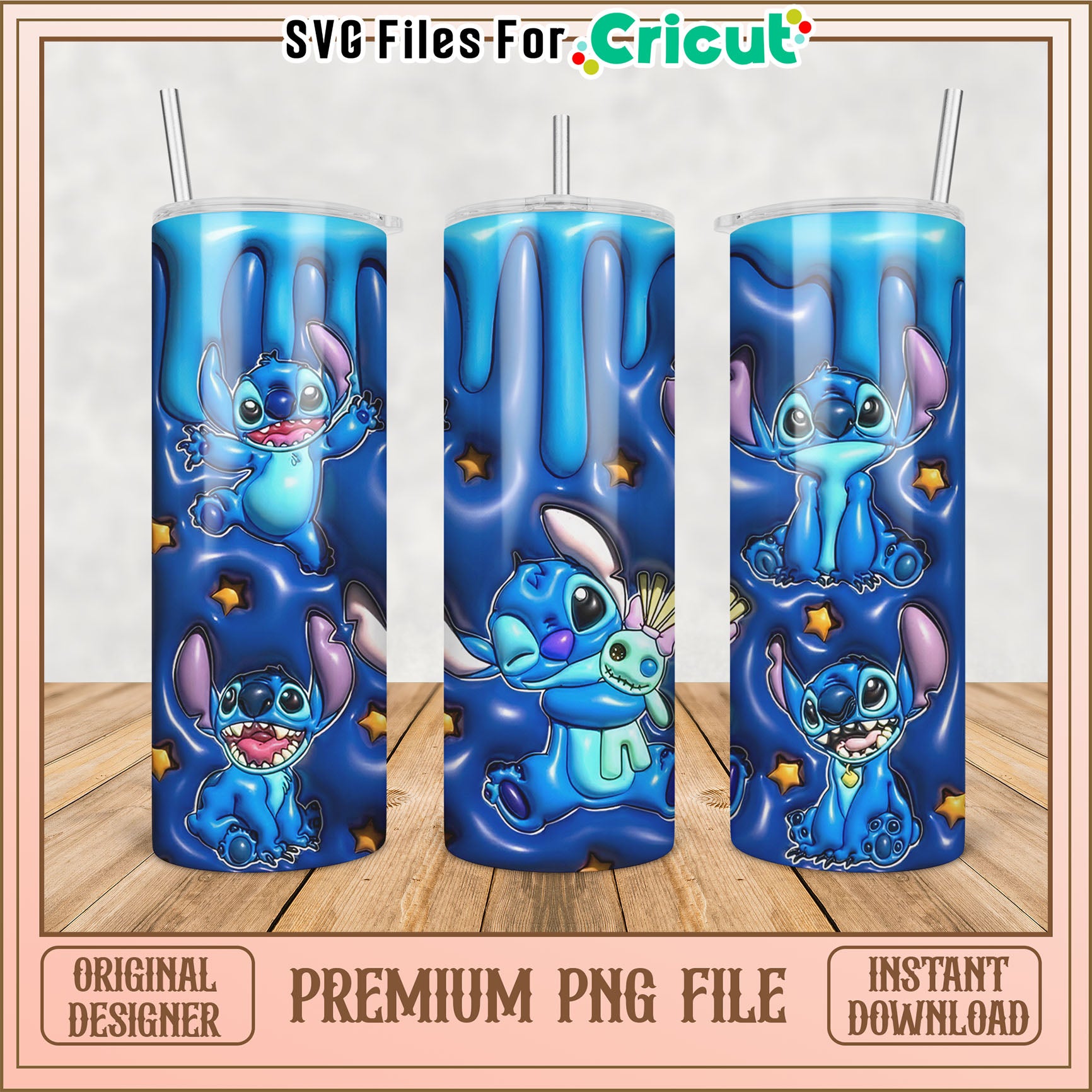 Cute Blue Tumbler PNG Design with Adorable Characters