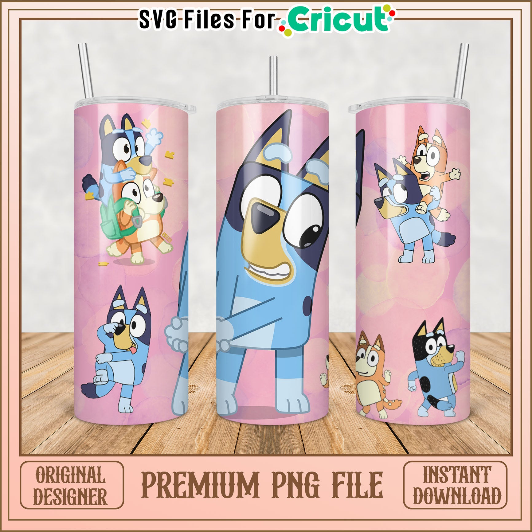 Cute Bluey Tumbler PNG Design for Cricut Crafts and DIY Projects