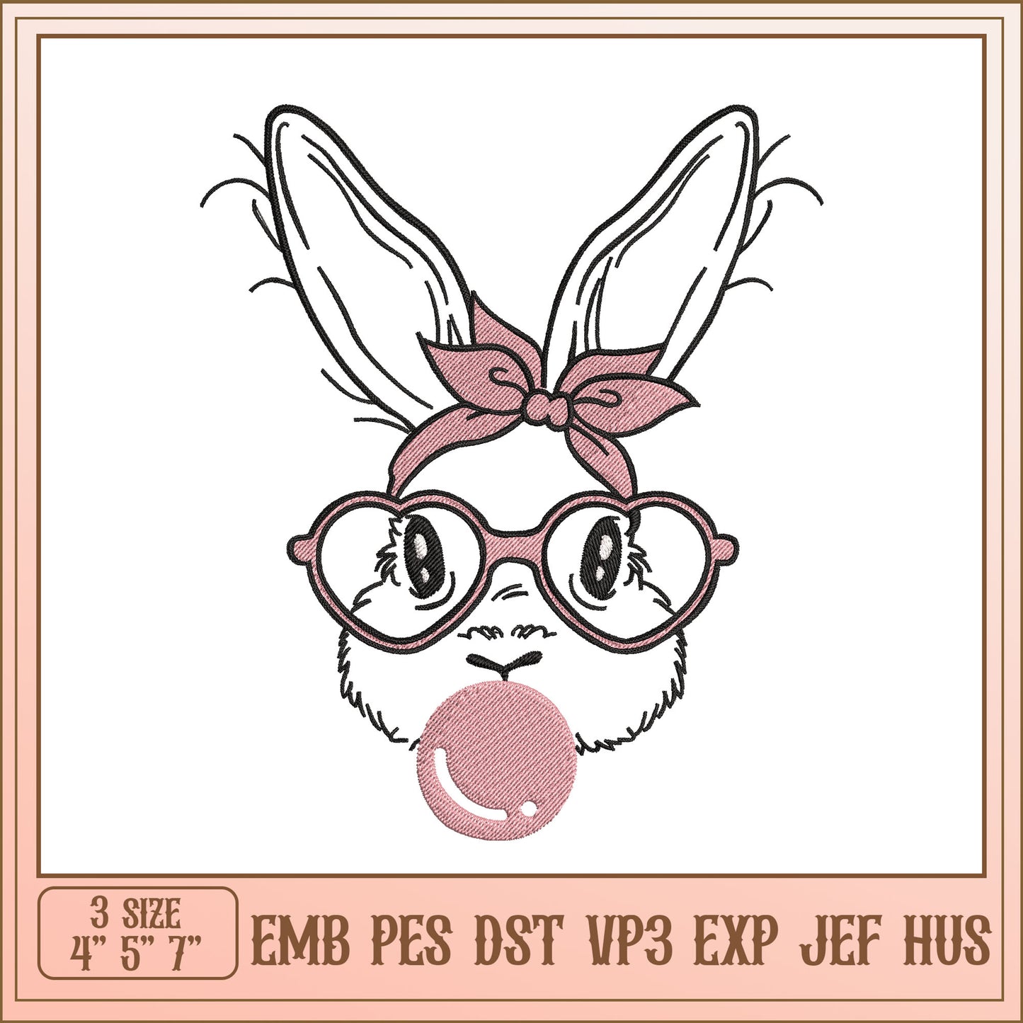 Cute Bunny Embroidery Design 3 Sizes