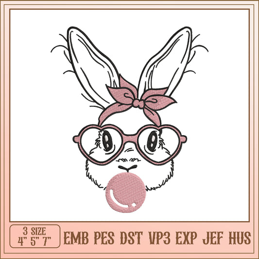 Cute Bunny Embroidery Design 3 Sizes