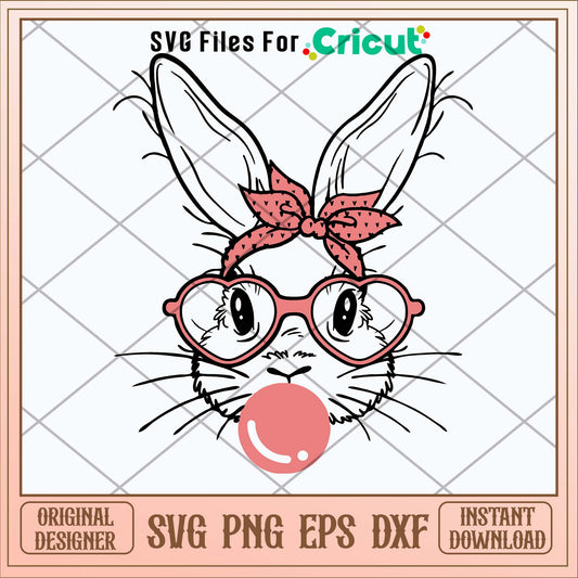 Cute Bunny Rabbit With Bandana Glasses Bubblegum Svg-Svgfilesforcricut