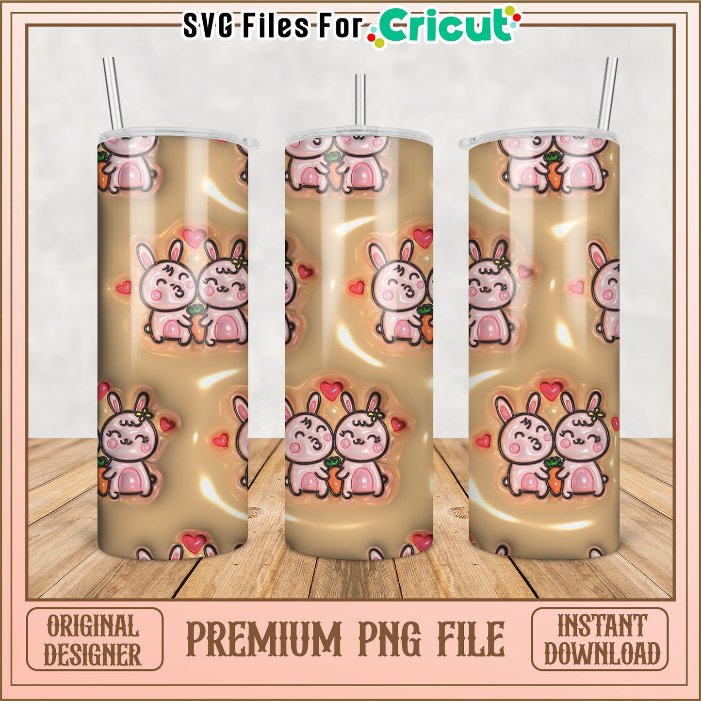 Cute Bunny Tumbler PNG Design