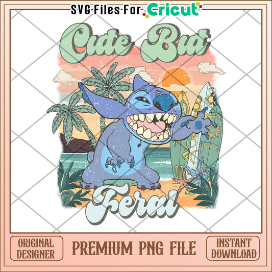 Cute But Feral Stitch Surfing PNG