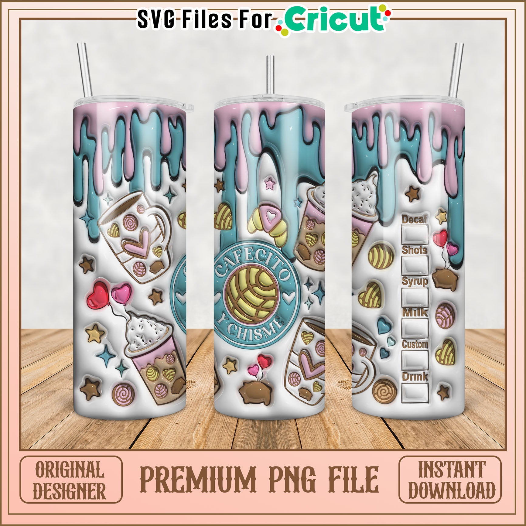 Cute Cafecito Tumbler Design PNG for Cricut Instant Download