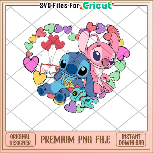 Cute Cartoon Characters with Hearts PNG Digital Download