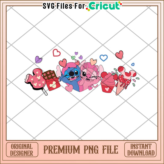Cute Cartoon Characters with Ice Cream and Hearts PNG