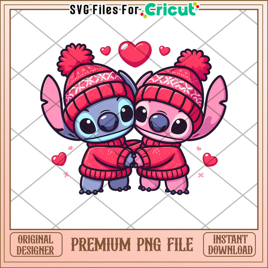 Cute Cartoon Stitch and Angel Valentine PNG File Download