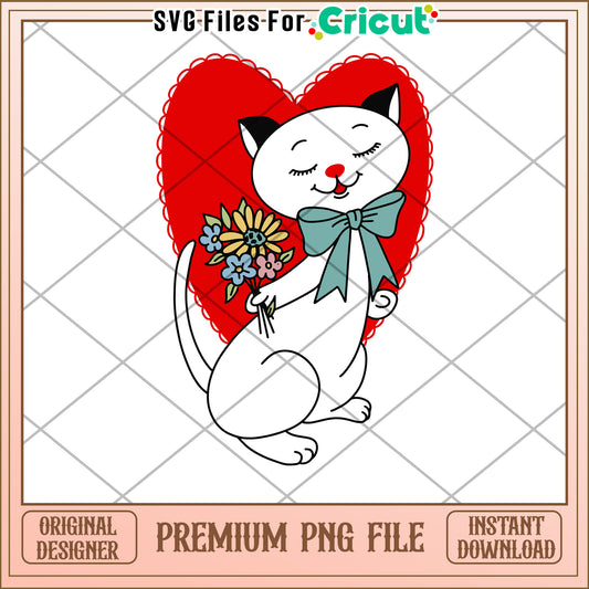 Cute Cat Holding Flowers PNG for Cricut Projects