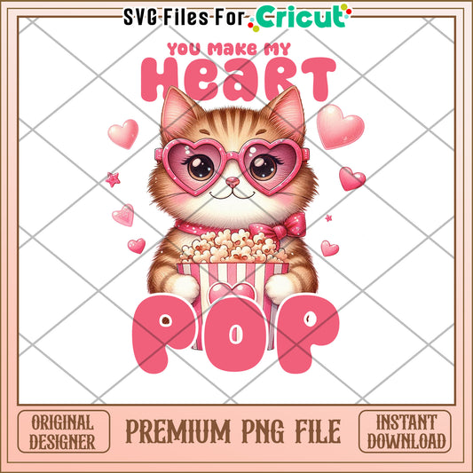 Cute Cat Popcorn PNG Valentines Day Design