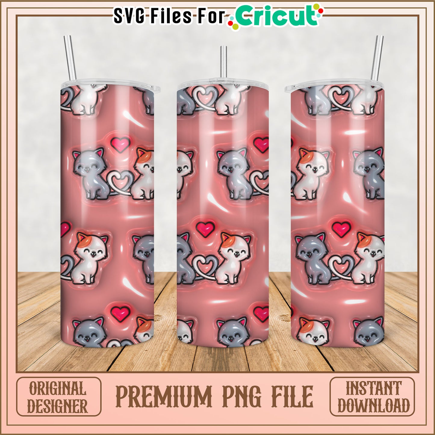 Cute Cat Tumbler PNG Design