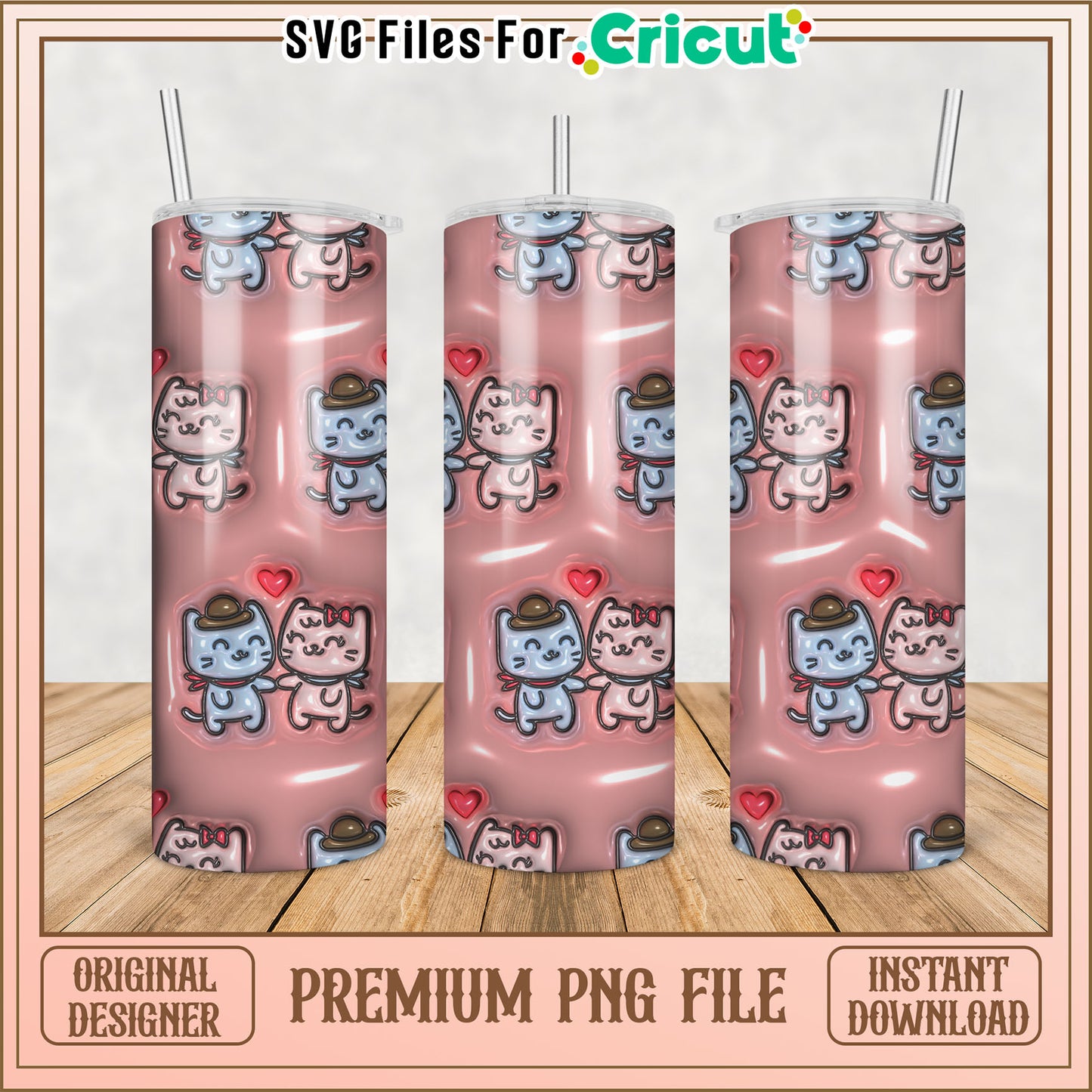 Cute Cats Tumbler PNG Design