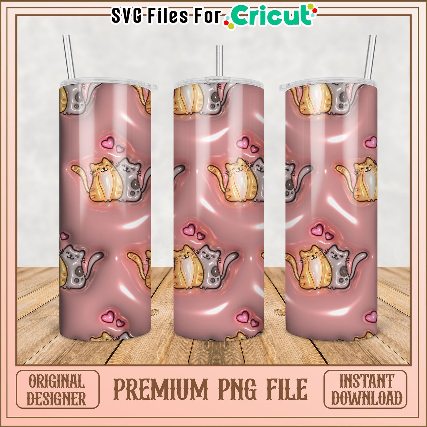 Cute Cats Tumbler PNG Instant Download