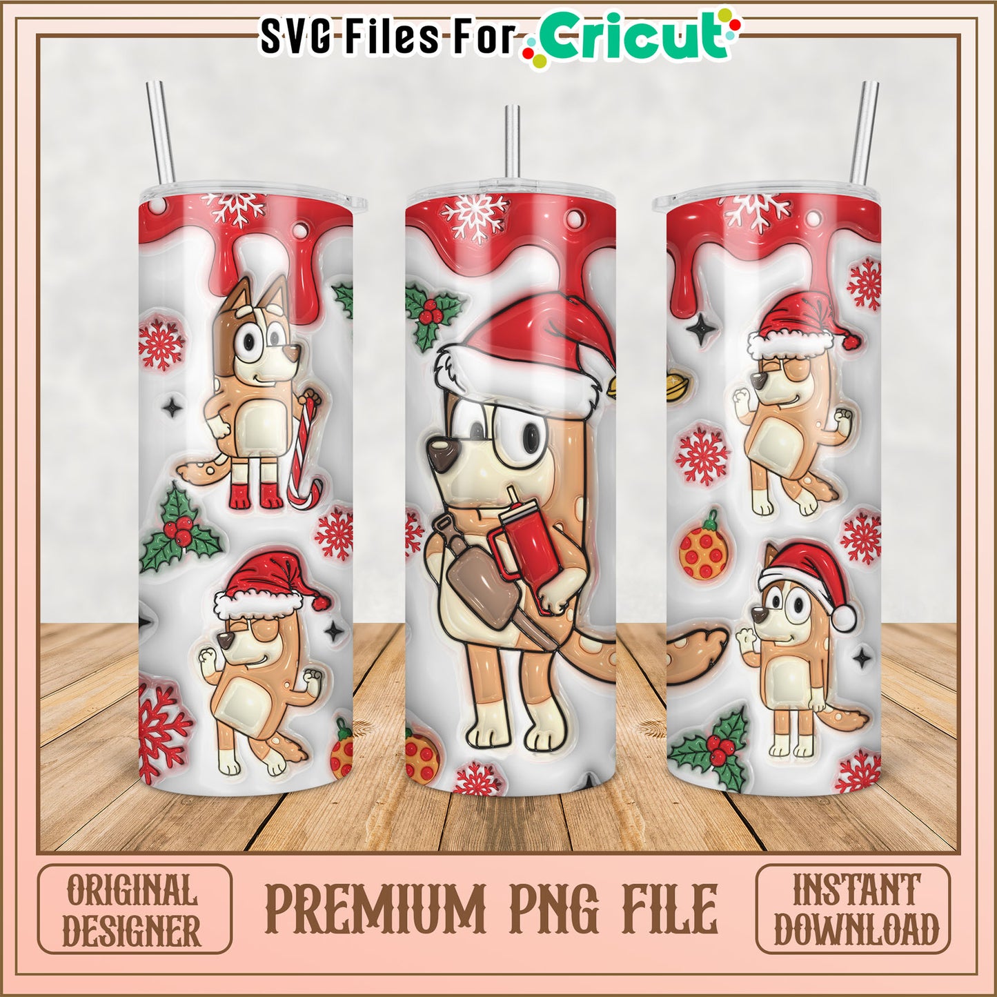 Cute Christmas Dog Tumbler PNG Design for Cricut Projects