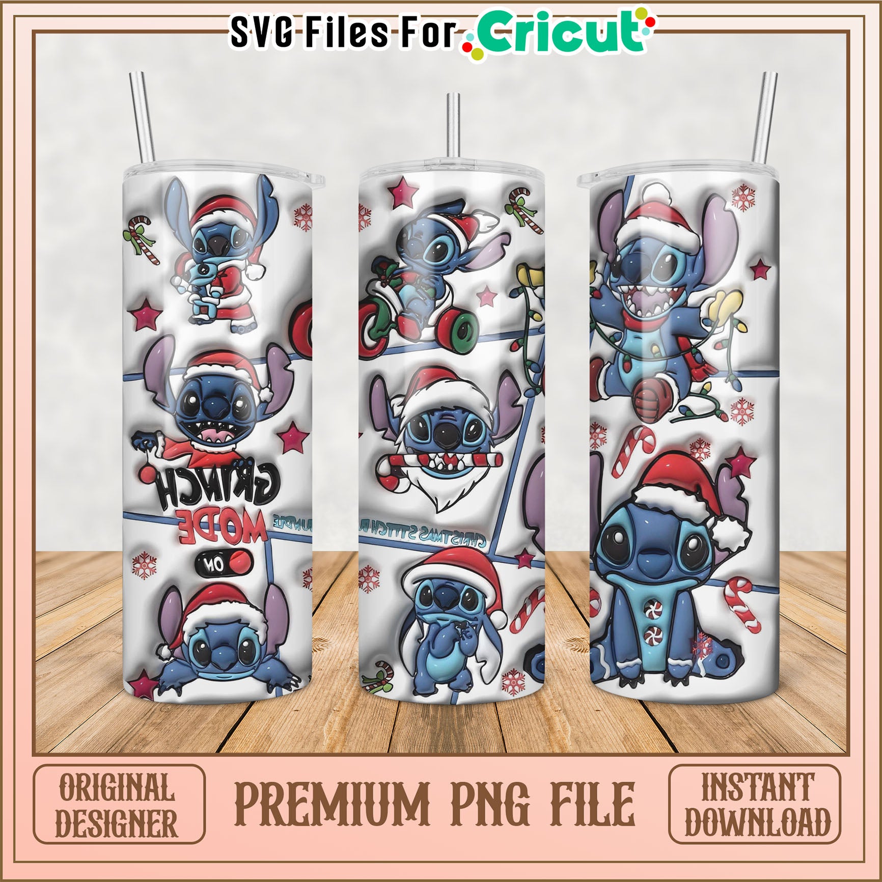 Cute Christmas Stitch Tumbler PNG Design for Cricut Crafting