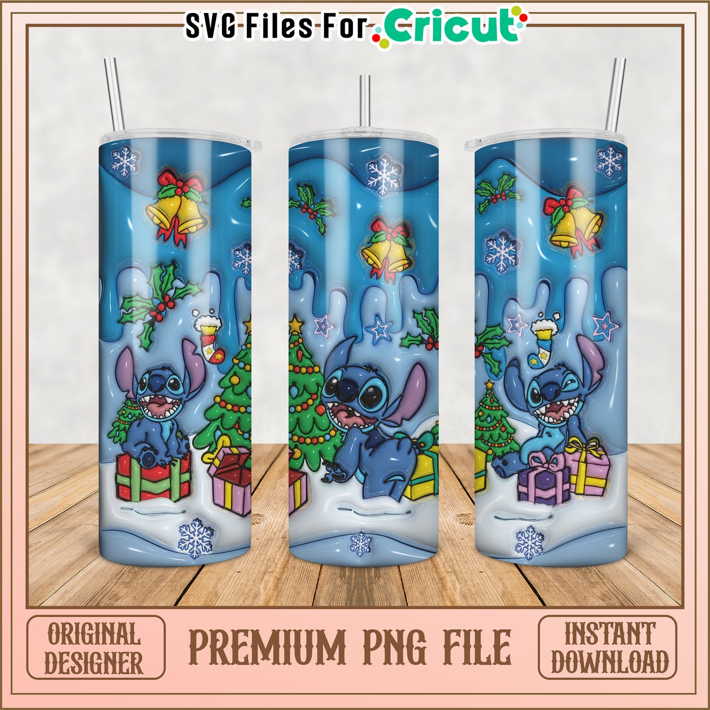 Cute Christmas Tumbler Design Featuring Cartoon Alien Characters PNG