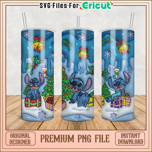 Cute Christmas Tumbler Design Featuring Cartoon Alien Characters PNG