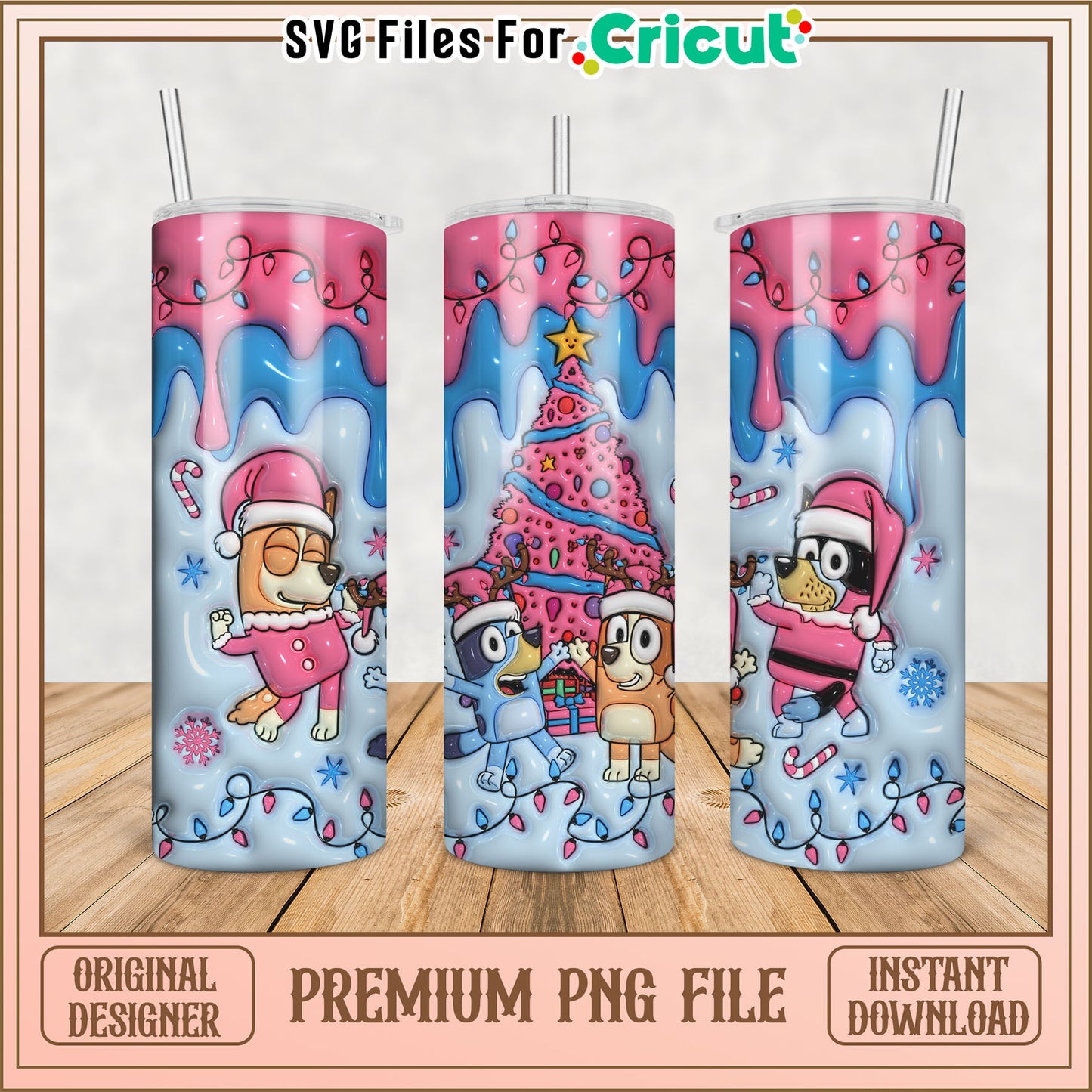 Cute Christmas Tumbler Design with Dogs and Holiday Theme PNG File