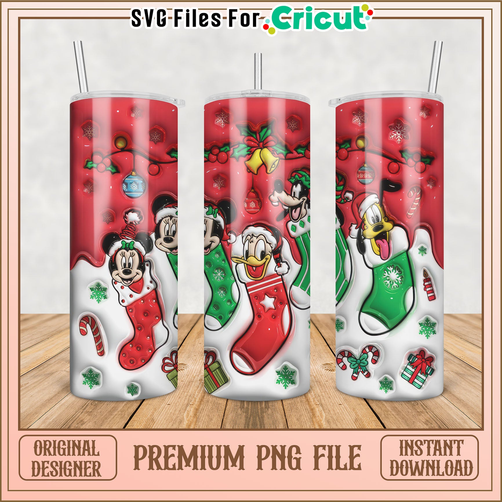 Cute Christmas Tumbler PNG Design for Cricut with Disney Characters