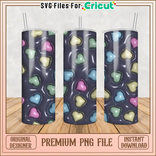 Cute Colorful Heart Pattern Tumbler PNG for Cricut Projects