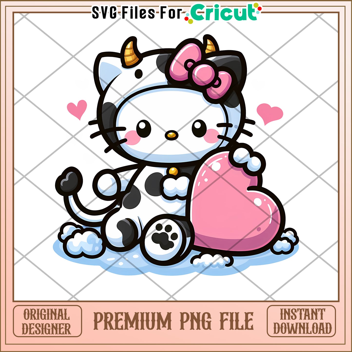 Cute Cow Cat Holding Heart PNG File for Cricut Users