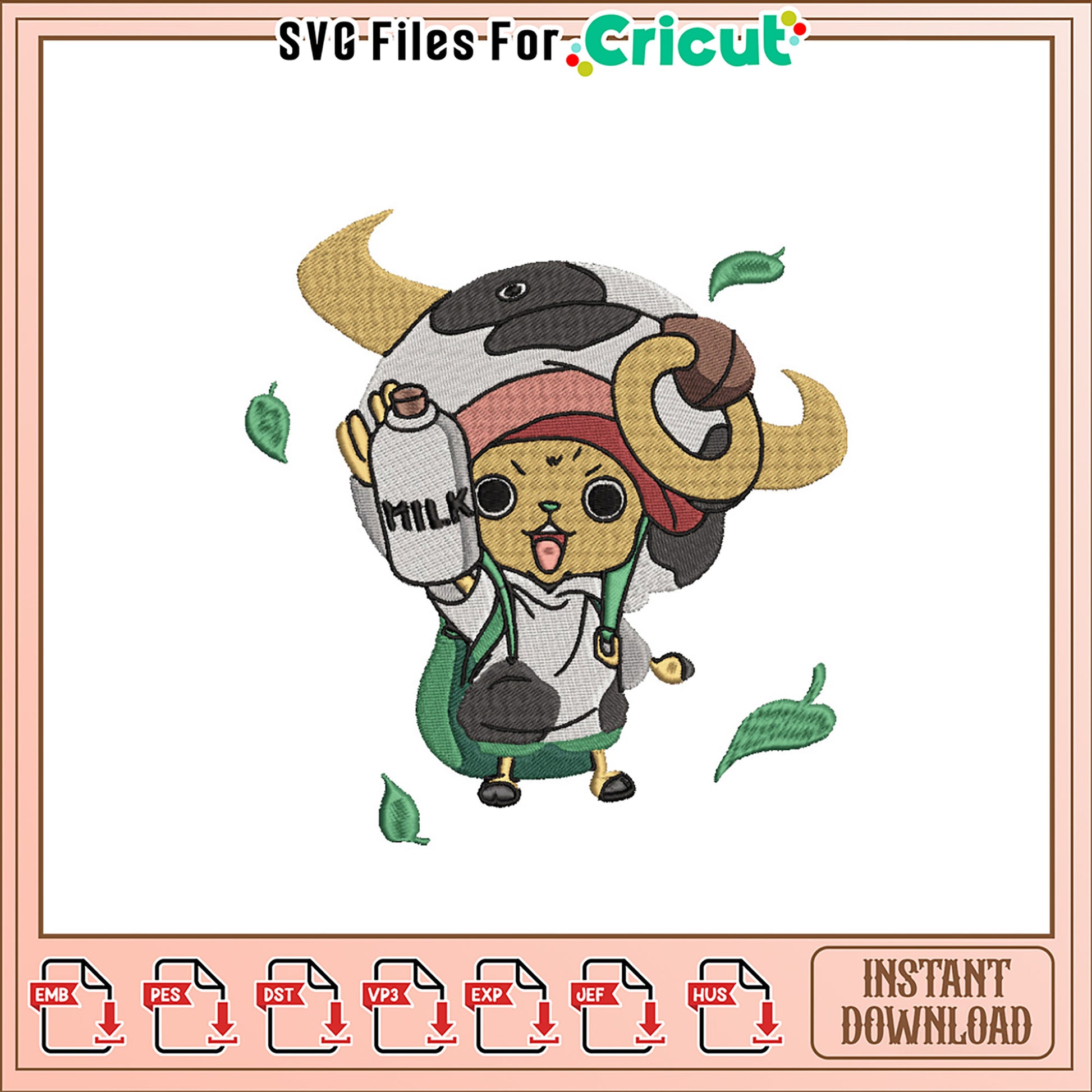 Cute Cow Character Embroidery Design for Instant Download